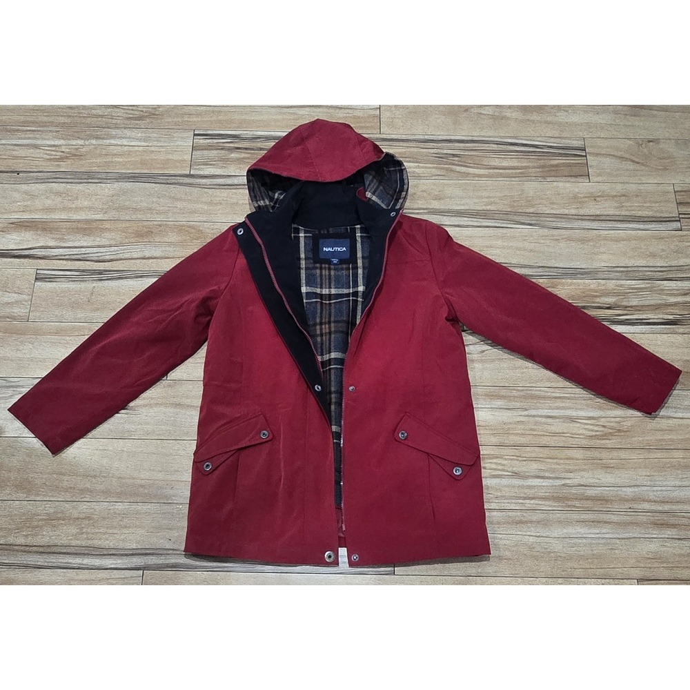 Nautica Womens‎ Hooded Jacket With Plaid Lining Size Small